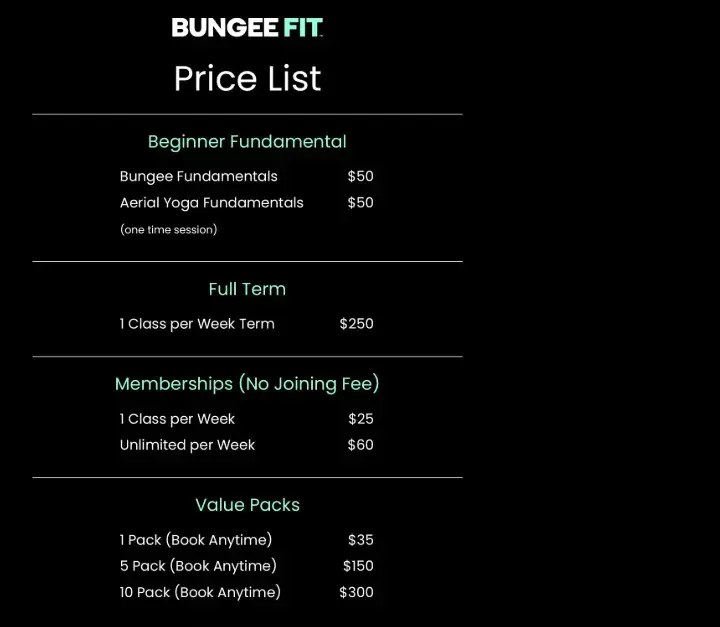 bungee fitness sydney prices